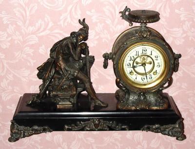 C.1900, New Haven Clock Co., "Ivanhoe", 8-day time/strike figural mantel clock. — Antique Clocks Price Guide