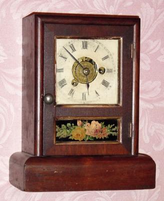 C.1870, Seth Thomas, Mini Mahogany cottage timepiece with alarm. — Antique Clocks Price Guide