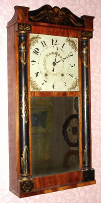 C.1830, Chauncey Ives, Bristol, Conn., 30-hour time/strike half column and splat shelf clock. — Antique Clocks Price Guide