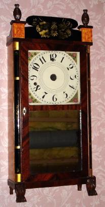 C.1830, Silas Hoadley, Plymouth, Conn., 30-hour time/alarm wood movement miniature quarter column and splat timepiece. — Antique Clocks Price Guide