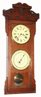 C.1900, New Haven, New American Regulator,  30-day T.P. Calendar, double dial, manufactured expressly for The American Wringer Co, 99 Chambers St, New York, NY. — Antique Clocks Price Guide