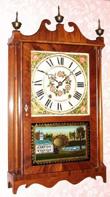 C.1831, Riley Whiting, Winchester, Conn, Pillar and Scroll, 30 hour time and gong strike shelf clock, wooden works. — Antique Clocks Price Guide