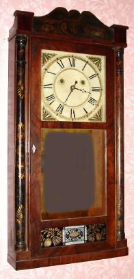 C.1830, Silas Hoadley, Plymouth, Conn, "Time is Money", 30-hour time and strike, stenciled column and splat wood movement shelf clock. — Antique Clocks Price Guide