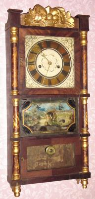 C.1835, G. W. Bartholomew and Co., Bristol, Conn., 8-day time/strike triple decker shelf clock, as-found. — Antique Clocks Price Guide