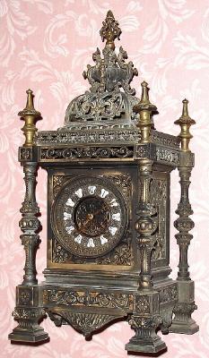C.1904, Ansonia Clock Co., REGENT, cast metal mantel clock, 8-day gong strike, open escapement, as-found. — Antique Clocks Price Guide