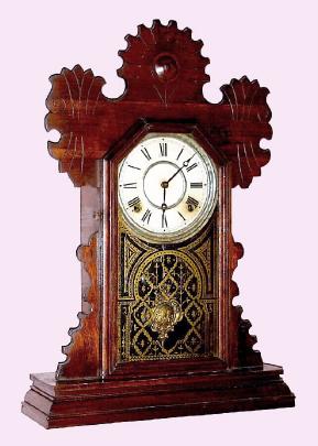 C.1895, E. Ingraham and Co., "Tulip", 8-day time/strike walnut cased gingerbread clock. — Antique Clocks Price Guide