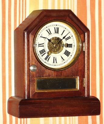 C.1880, Seth Thomas Clock Co., "Octagon Top E", 30-hour time/alarm mahogany cottage timepiece. — Antique Clocks Price Guide