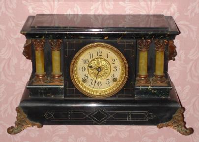 C.1908, Seth Thomas Clock Co., 8-day time and strike Adamantine finish mantel clock, bell on the half hour. — Antique Clocks Price Guide