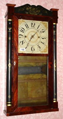 C.1832, E. Thayer and Co, Williamsburg, Mass., 30-hour time/strike, Groaner, wood movement half column and splat shelf clock /less hands. — Antique Clocks Price Guide