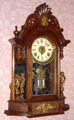 C.1880, Ansonia Clock Co., TRIUMPH, Walnut mirror side, with restorations. — Antique Clocks Price Guide