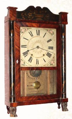 C.1830, R. Smith, Watertown, Conn,  short column and splat with paw feet. — Antique Clocks Price Guide
