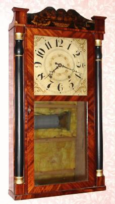 C.1833, Marsh, Gilbert and Co., Farmington, Conn., 30-hour time/strike wood movement half column and splat shelf clock. — Antique Clocks Price Guide