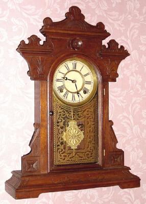C.1889,E. N. Welch 8-day  time/strike walnut gingerbread, as-found. — Antique Clocks Price Guide
