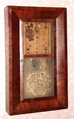 C.1843, Kilbourn and Darrow, Unionville, Conn., 30-hour time/strike wood movement bevel case shelf clock, less dial, hands and pendulum [weights are there]. — Antique Clocks Price Guide