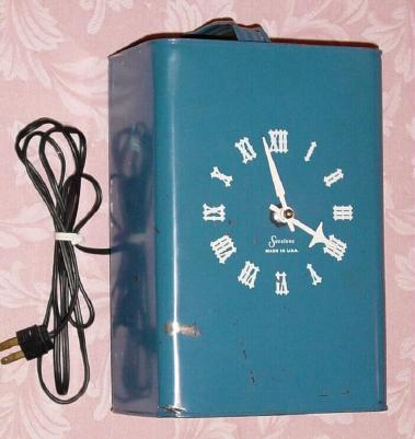 C.1930, Sessions, TIN CAN clock, 110 volt, novelty clock. — Antique Clocks Price Guide