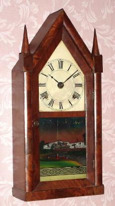 C.1840, C. Boardman and J. A. Wells, Bristol, Conn., 30-hour time and gong strike, 2-fusee steeple clock of unusual narrow proportions. — Antique Clocks Price Guide