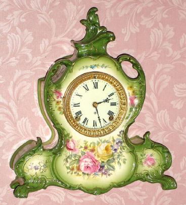 C.1904, Ansonia Clock Co., Royal Bonn, "La Vendee", 8-day time and gong strike porcelain mantel clock. — Antique Clocks Price Guide