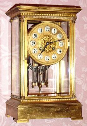 C.1900, French for Shreve, Crump and Low, Boston, 4-glass crystal regulator with fancy gilt dial with individual numerals. — Antique Clocks Price Guide