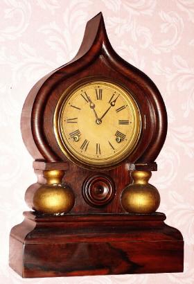 C.1875, Ingraham GRECIAN rosewood shelf clock, 8-day with good label. — Antique Clocks Price Guide