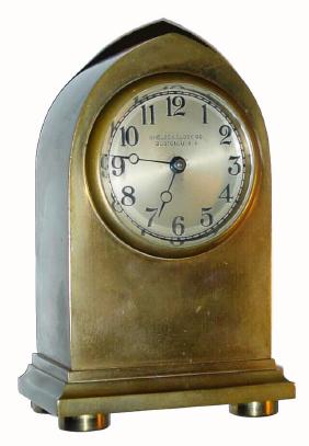 C.1925, Chelsea Clock Co., Mini GOTHIC boudoir timepiece with 2.5 inch silvered dial, serial number 159889. — Antique Clocks Price Guide