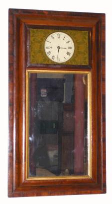 C.1847, George Hills, Plainville, Conn., time and strike reverse ogee mirror clock in a rosewood veneered case. — Antique Clocks Price Guide