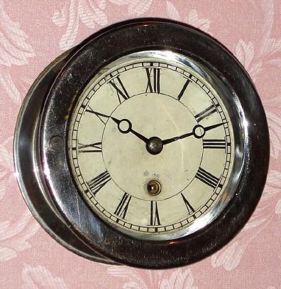 C.1890, E. Howard and Co., Boston, 4.5" Engine Room Clock, in a heavy brass case, nickel plated, number 12, with hinged bezel. — Antique Clocks Price Guide