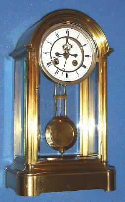 C.1895, French, S. Marti and Cie, Over-Size 8-day time and bell strike Brass and Glass crystal regulator, with open Brocot escapement on the dial. — Antique Clocks Price Guide