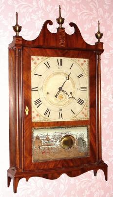 C.1820, Seth Thomas Off-Center Pillar and Scroll, 30 hour wooden works time and strike shelf clock. — Antique Clocks Price Guide