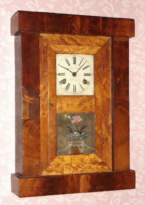 C.1850, Chauncey Jerome, New Haven, Conn., 30-hour time and gong strike flat or block front shelf clock. — Antique Clocks Price Guide