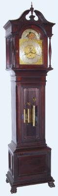 C.1890, American Cased Westminster Chime rolling moon, tall clock, mahogany case with Elliott movement, made for J. E. Caldwell and Co., Philadelphia. — Antique Clocks Price Guide