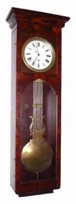 C.1880, French, Pinwheel Jeweler's Regulator, in a wall hanging mahogany case, with large lyre pendulum, single weight, 8-day. — Antique Clocks Price Guide