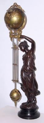 C.1890, Ansonia Clock Co, HUNTRESS BALL SWING, patinated spelter mystery swinging timepiece, 8-day. — Antique Clocks Price Guide