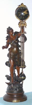 C.1890, French, LA FORTUNE, patinated spelter, swinging mystery timepiece [commonly called a Swinger], 8-day, spring driven. — Antique Clocks Price Guide