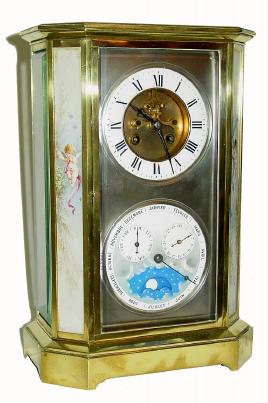 C.1890, French, Double Dial Perpetual calendar with moon phase, in an unusual 8 panel crystal regulator case, with open escapement on the dial. — Antique Clocks Price Guide