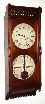 C.1880, Ithaca Calendar Clock Co., No. 2-1/2 BRISBANE, Walnut cased double dial perpetual calendar, double spring 30 day time. — Antique Clocks Price Guide