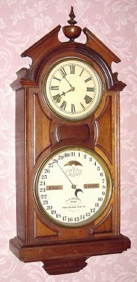 C.1875, Ithaca Calendar Clock Co., "No. 6 Hanging Library", 8-daytime/strike perpetual calendar clock. — Antique Clocks Price Guide