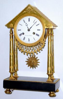 C.1810, French, Frisard a'Rouen, Ormolu and marble portico clock, silk thread suspension. — Antique Clocks Price Guide