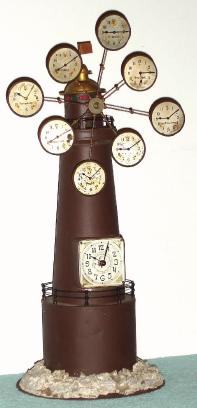C.1900, Junghans, World Time Clock, in the form of a windmill, and with 8 subsidiary dials, showing the times in Greenwich, Peking, Petersburg, Amsterdam, Madrid, Paris, San Francisco, and New York. — Antique Clocks Price Guide