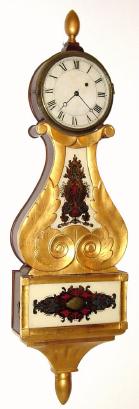 C.1830, Boston Area Gilded Lyre timepiece, 8-day weight driven, wall hanging. — Antique Clocks Price Guide