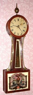 C.1835, Newport, Rhode Island, 8-day weight banjo timepiece with an A frame style movement whose design is generally attributed to David Williams. — Antique Clocks Price Guide