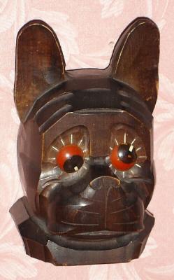 C.1928, German, Oswald "Boston Terrier" rotating eye timepiece,carved wood case. — Antique Clocks Price Guide