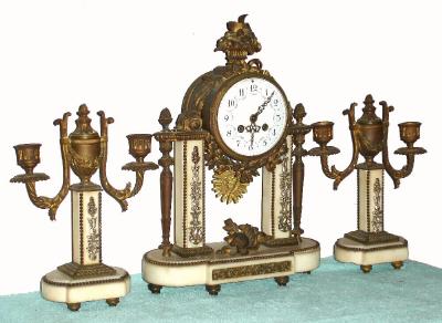 C.1890, French, G. Philippe, 66-67 Palais Royal (Paris), 3-piece portico clock in the style of 1750, marble and bronze. — Antique Clocks Price Guide