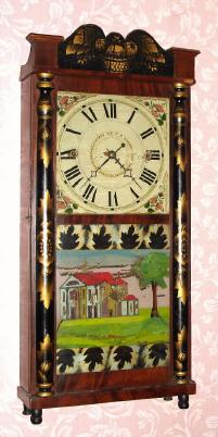 C.1832, Rodney Brace, North Bridgewater, Mass,  stenciled half column and splat with turned feet, 30 hour Torrington movement, time/strike. — Antique Clocks Price Guide