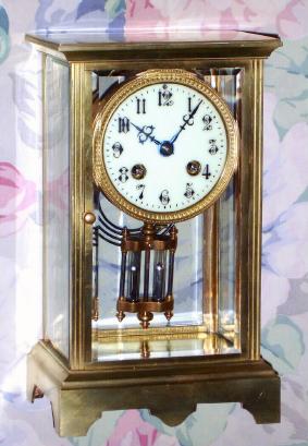 C.1900, French, Samuel Marti, 4-Glass, crystal regulator, in a nice rectangular brass case, 8-day, gong strike, rack movement. — Antique Clocks Price Guide