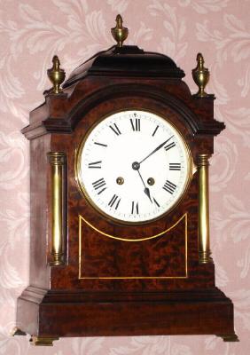 C.1890, French, Mougin, for the English Market, walnut cased bracket clock in the late Georgian style, with brass columns and finials, 8-day. — Antique Clocks Price Guide