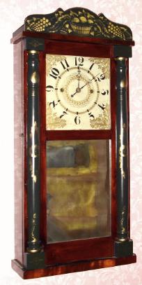 C.1835, Luman Watson, Cincinnati, stenciled half column and splat, 30 hour wood, 2-wt time+strike. — Antique Clocks Price Guide