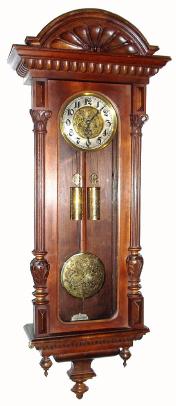 C.1880, German, Gustav Becker, 2-Wt,  Vienna Regulator, 8-day rod strike with fancy etched pattern on dial center, weights and pendulum. — Antique Clocks Price Guide