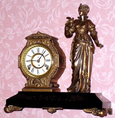 C.1890, F. Kroeber, New York, CALIFORNIA, Cast metal figural clock, 8-day time and gong strike. — Antique Clocks Price Guide