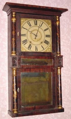 C.1835, Chauncey Boardman and Joseph A. Wells, Bristol, Conn., 30-hourtime/strike double deck shelf clock. — Antique Clocks Price Guide
