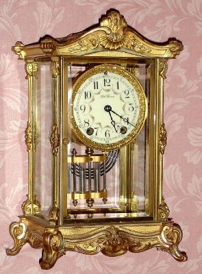 C.1908, Seth Thomas Clock Co., "Empire No. 9", 8-day time and strike crystal regulator mantel clock. — Antique Clocks Price Guide